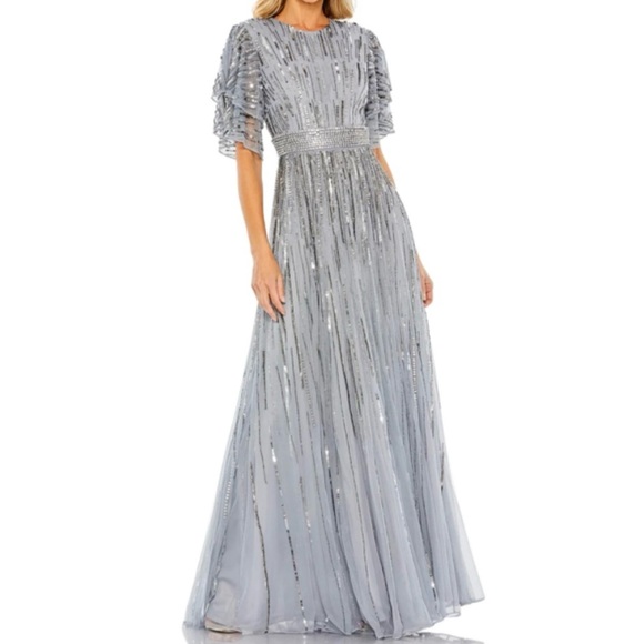 MAC DUGGAL size 10 Flutter Sleeve Embroidered Midi Tea Length Dress - Picture 1 of 7